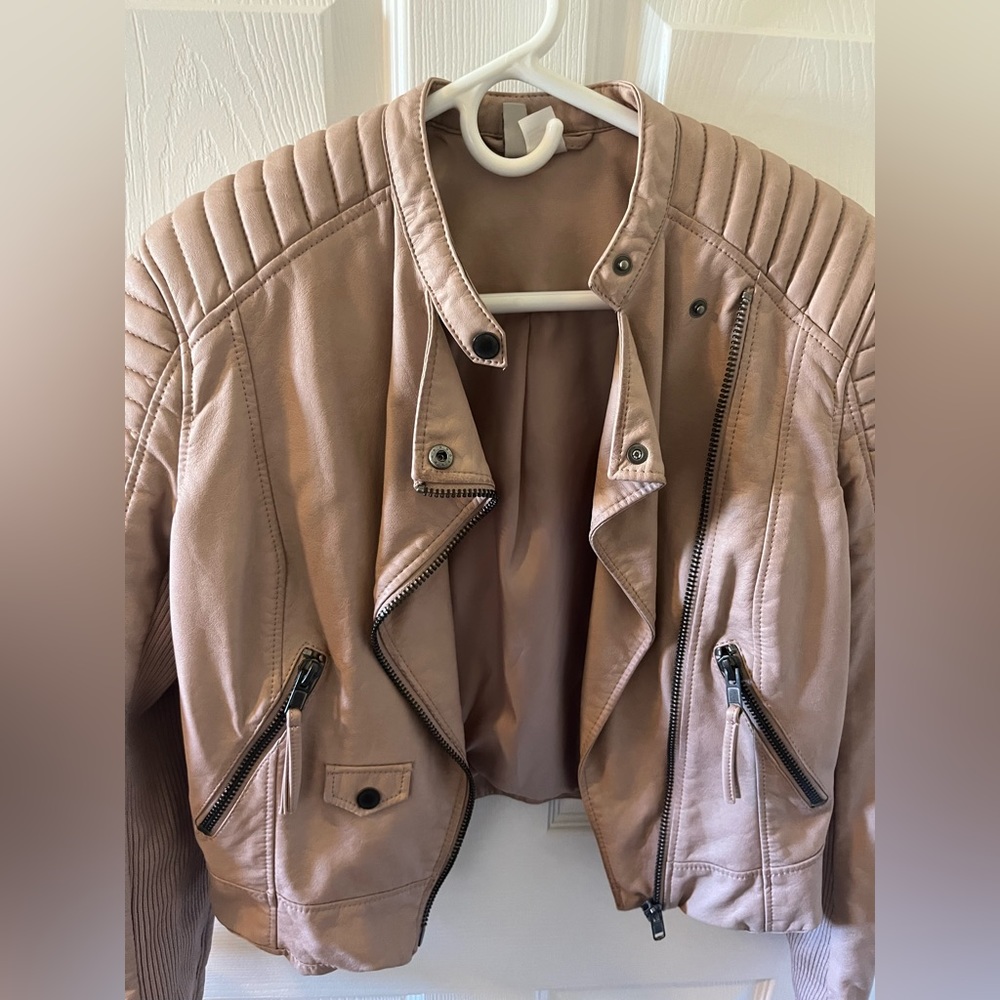H&M pink biker leather jacket